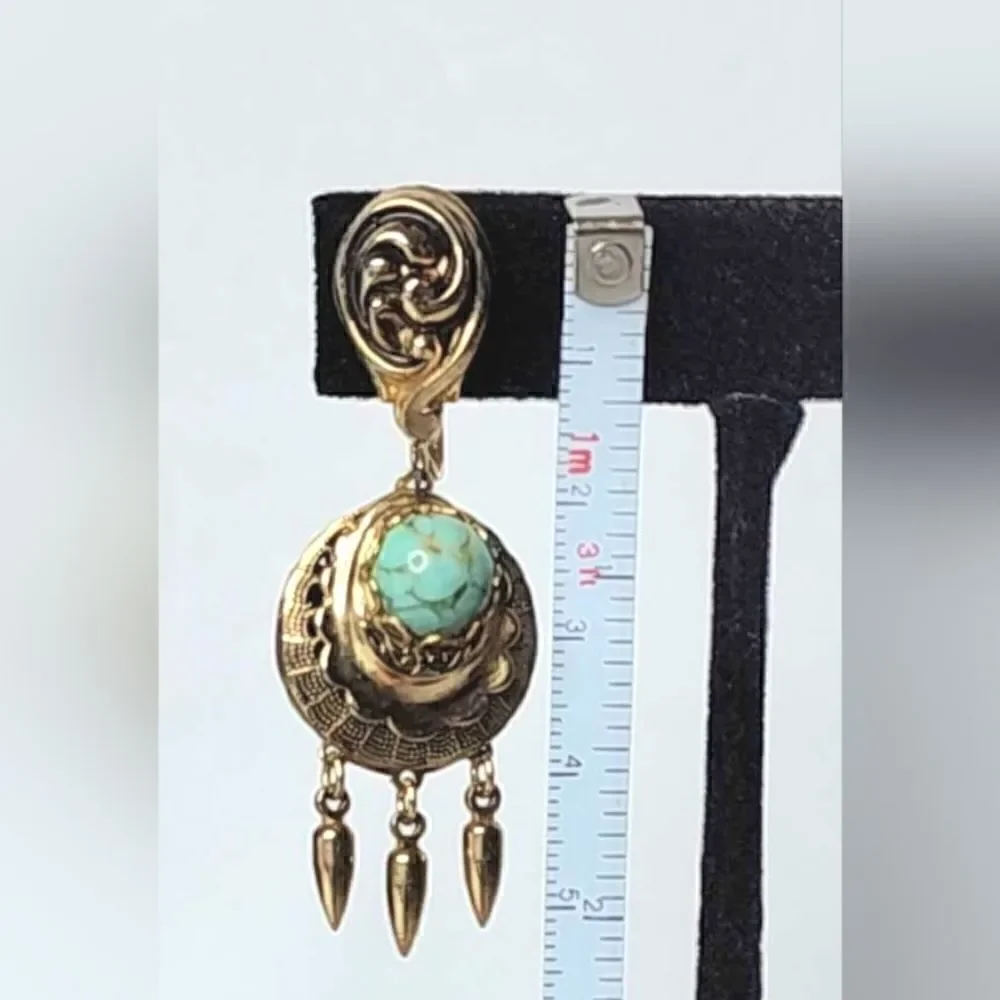 Marino Vintage Gold turquoise dangle screwback earrings